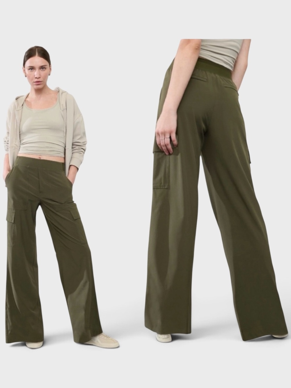 906 NEW! Athleta Brooklyn Heights Cargo Green Pants with Elastic Waist